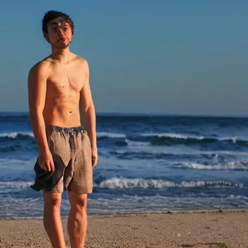 Image similar to a photo of a man posing, beach aesthetic