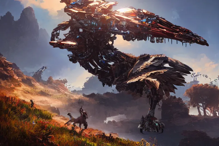 Image similar to glinthawk machine mecanical creature robot of horizon forbidden west horizon zero dawn bioluminiscence global illumination ray tracing hdr fanart arstation by ian pesty and alena aenami artworks in 4 k