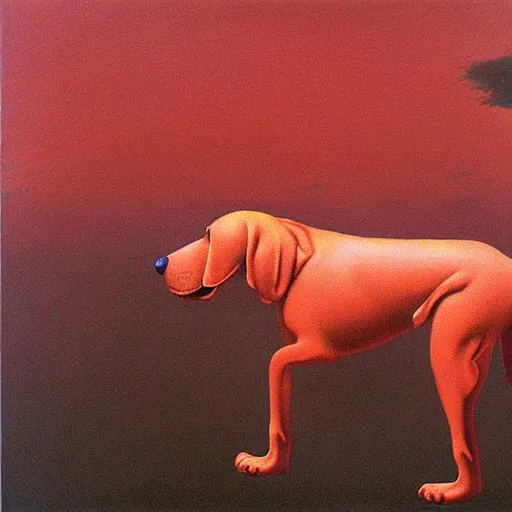 Image similar to clifford the big red dog, painted by zdzisław beksinski