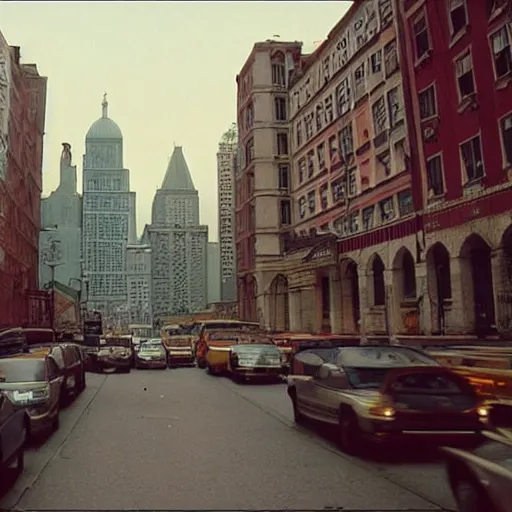 Image similar to a shot of a city by wes anderson