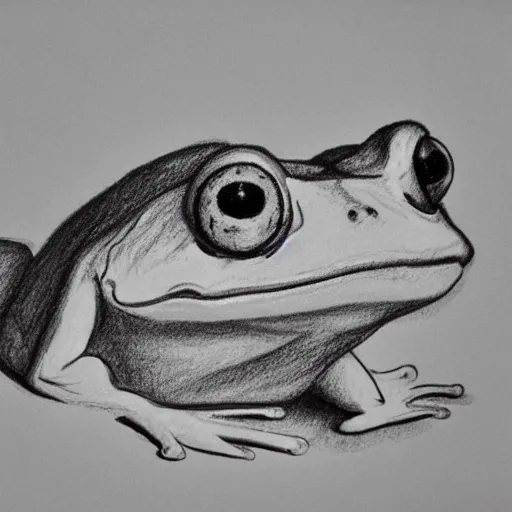 Prompt: frog wearing a hat, pencil sketch