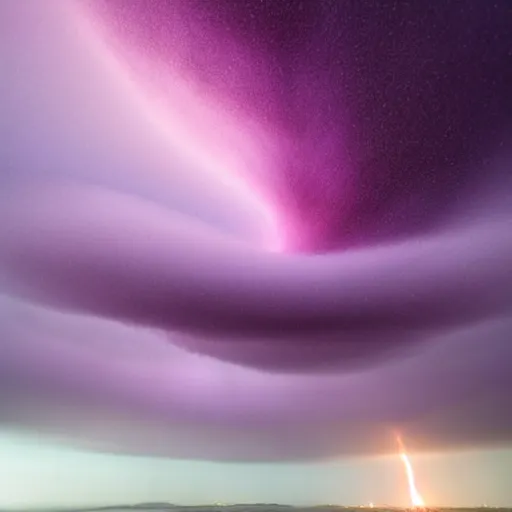 Image similar to amazing photo of a purple clouds in the shape of a tornado by marc adamus, digital art, beautiful dramatic lighting