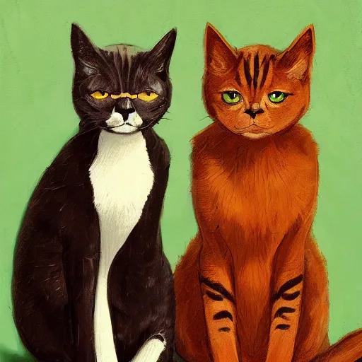 Prompt: 2 of cats tarot card, digital, rider waite card, painting, ultradetailed, artstation, oil painting, ultradetailed, artstation