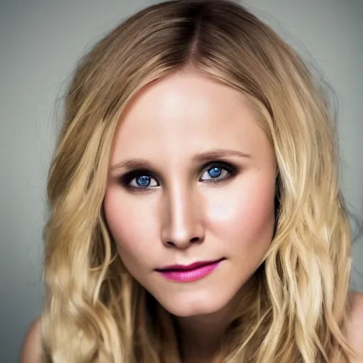 Image similar to beautiful highly detailed portrait photograph of kristen bell, 35mm, sigma f/1.4