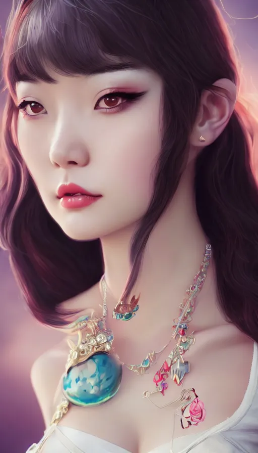 Image similar to a pin up and beautiful fashion and charming and dreamlke asian girl, lv jewelry, art by artgerm & jeehyung lee & wlop, hyperdetailed, 8 k realistic, symmetrical, frostbite 3 engine, cryengine, dof, trending on artstation, digital art