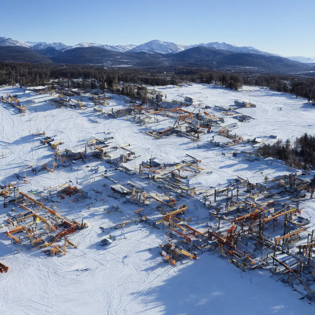 Image similar to ski station construction, clear weather, 8 k,