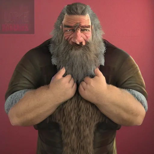 Image similar to fantasy middle - aged burly lumberjack with a beard, render, photorealistic, dungeons and dragons, realistic, dark hair, wearing a fur coat, high quality matte painting, midjourney