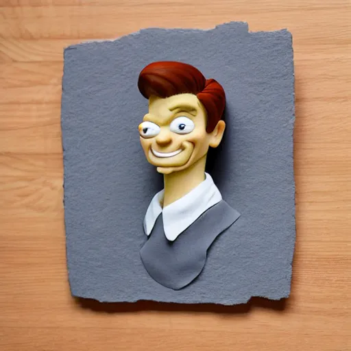 Prompt: portrait of philip j. fry from futurama, in the style of a clay model.