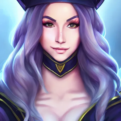 Image similar to portrait of Caitlyn Kiramar from League of Legends, by Fortiche Studio, from Netflix's Arcane, trending on artstation,fine details, wearing police uniform, realistic shaded, fine-face, painted texture, pretty long face,