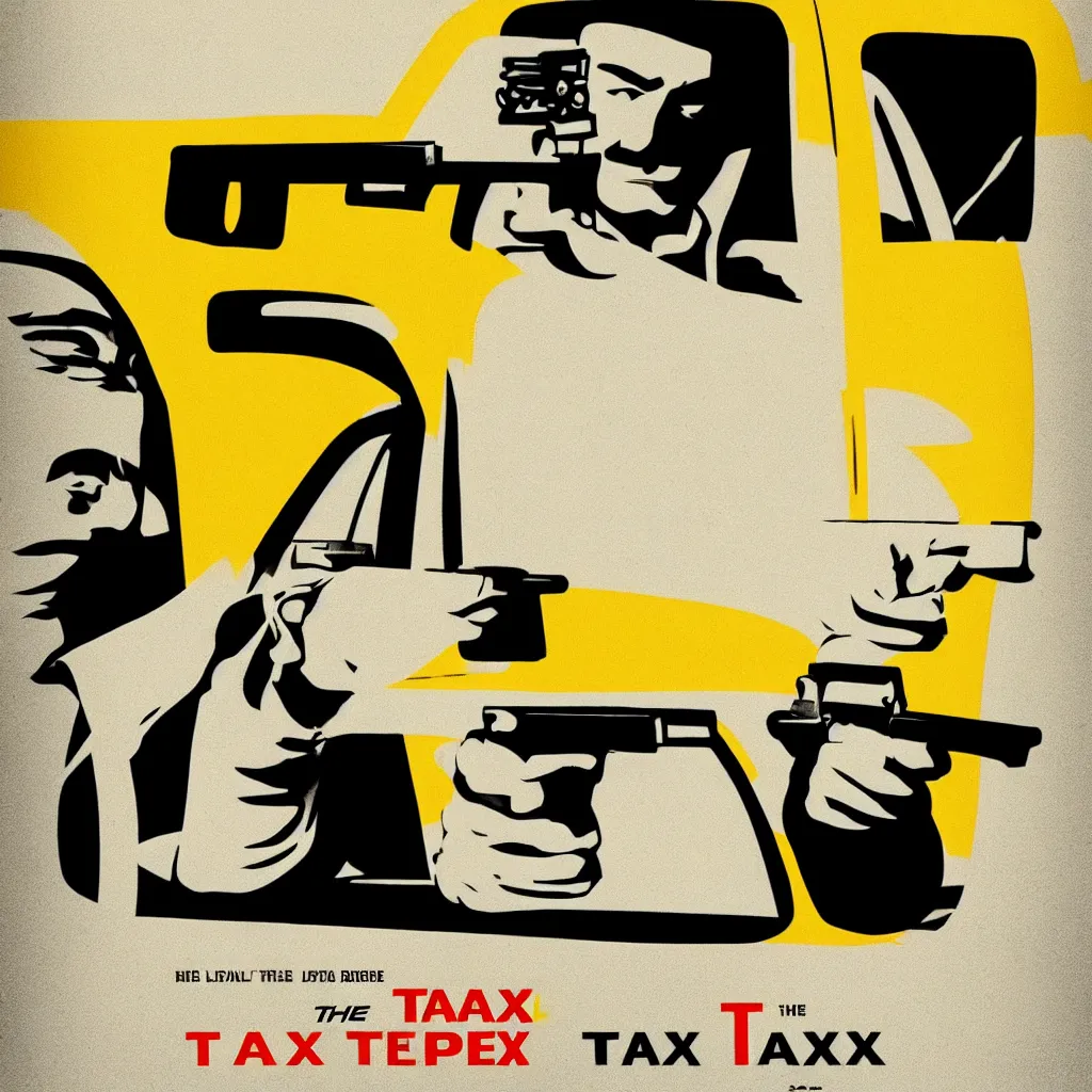 Prompt: the taxist, minimalistic retro movie poster with a gun