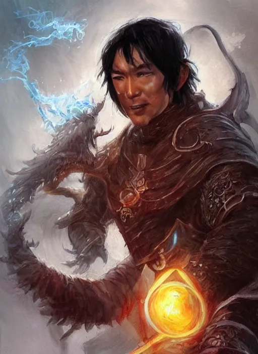Image similar to asian with medium black hair man, helpless point of view, camera low angle, dndbeyond, bright, colourful, realistic, dnd character portrait, full body, pathfinder, pinterest, art by ralph horsley, dnd, rpg, lotr game design fanart by concept art, behance hd, artstation, deviantart, hdr render in unreal engine 5