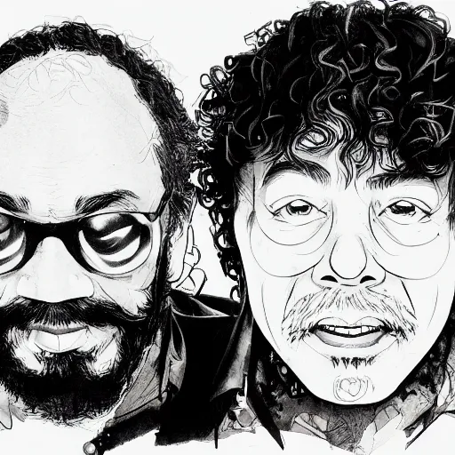 Image similar to portrait of cheech and chong, concept art, sumi - e style, intricate linework, artstation, trending, highly detailed, smooth, focus, art by yoji shinkawa,