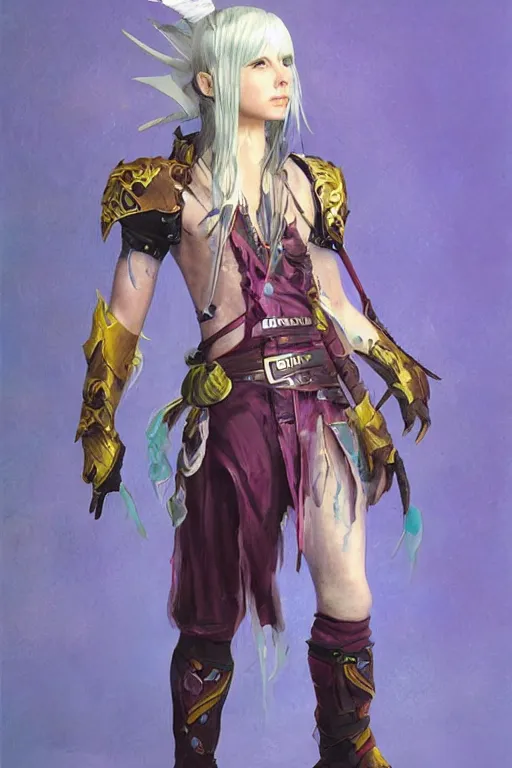 Image similar to a fantasy character wearing a diy costume made from transparent plastic, final fantasy, oil painting