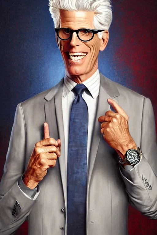 Image similar to a painting of ted danson in the good place, art by diego fazio, robin eley