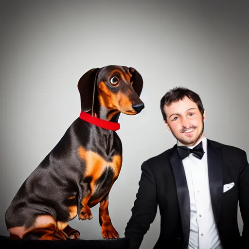 Image similar to professional portrait photography of a dachshund in an opera