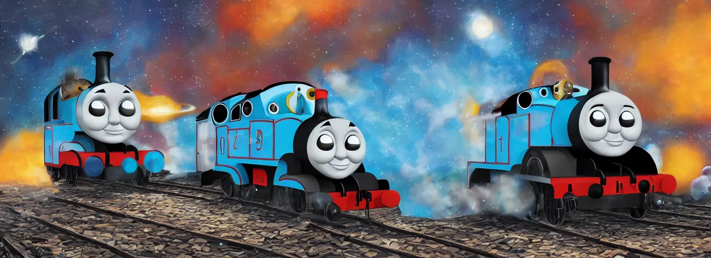 Image similar to thomas the tank engine, space ship, futuristic, krita painting, digital art