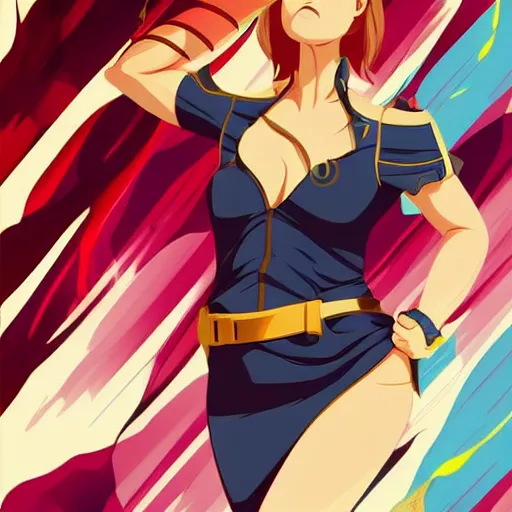 Image similar to lucy lawless, clean cel shaded vector art. shutterstock. behance hd by lois van baarle, artgerm, helen huang, by makoto shinkai and ilya kuvshinov, rossdraws, illustration.