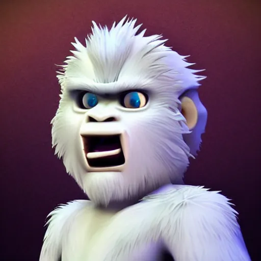 Image similar to the yeti, a white snow primate, in style of disney animation, expressive face, detailed face, detailed eyes, full body, feminine face, tracer overwatch, disney, pixar