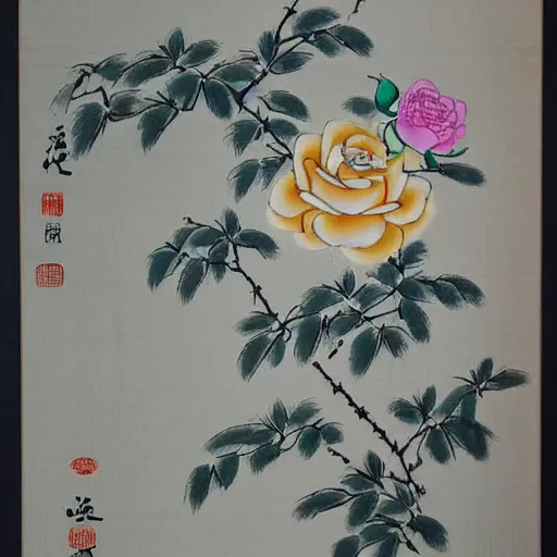 Prompt: chinese painting of rose