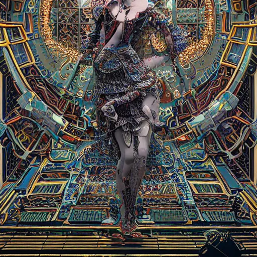 Prompt: the portrait of an absurdly graceful, sophisticated, fashionable ottomanpunk robotess idol, an ultrafine hyperdetailed illustration by kim jisu, intricate linework, neon wiring, porcelain skin, unreal engine 5 highly rendered, global illumination, radiant light, detailed and intricate environment, by rutkowski, artgerm