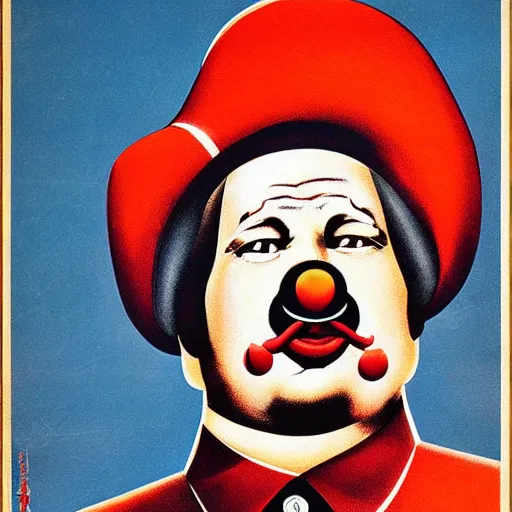 Image similar to communist clown portrait, soviet propaganda style, poster, mao