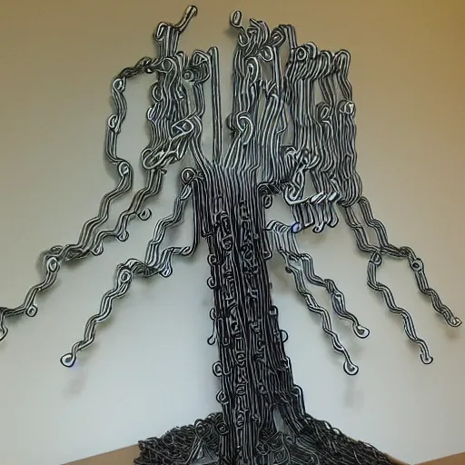 Prompt: a tree made of paperclips