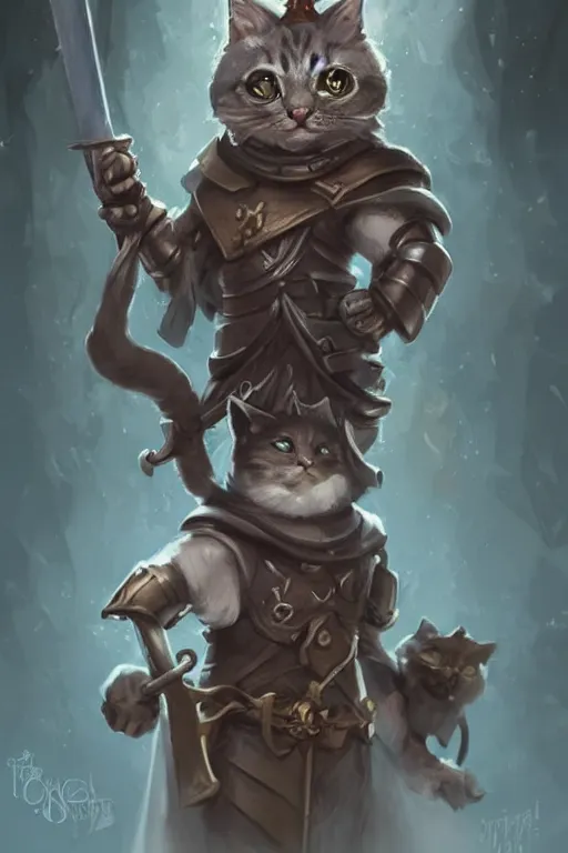 Image similar to cute little anthropomorphic cat knight wearing a cape and a crown, tiny, small, miniature cat , baby animal, short, pale blue armor, cute and adorable, pretty, beautiful, DnD character art portrait, matte fantasy painting, DeviantArt Artstation, by Jason Felix by Steve Argyle by Tyler Jacobson by Peter Mohrbacher, cinematic lighting