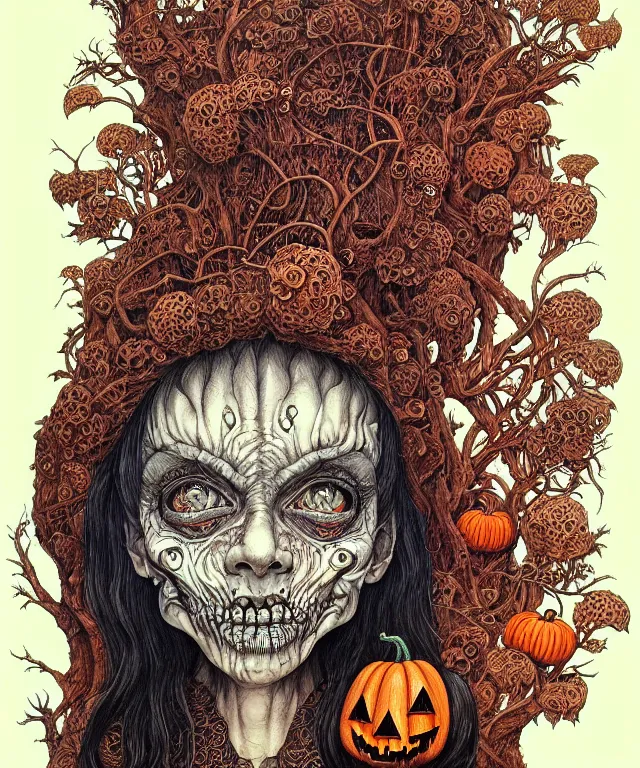 Image similar to portrait painted in jacek yerka style drawn by vania zouravliov and takato yamamoto, inspired by halloween, intricate acrylic gouache painting, high detail, sharp high detail, artstation