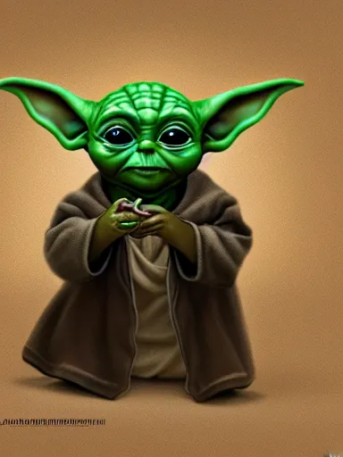 Image similar to baby yoda smocking weed, digital painting, artstation, highly detailed