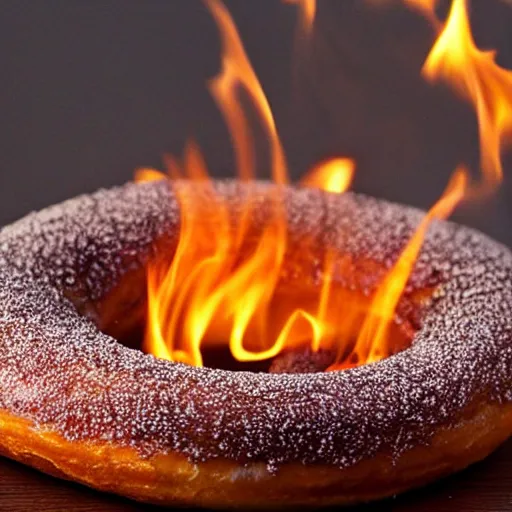 Prompt: a donut on fire