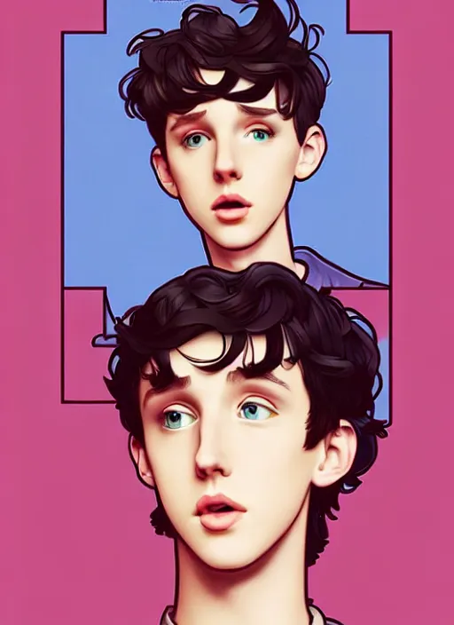 Prompt: cute troye sivan trading card design, natural lighting, path traced, highly detailed, high quality, digital painting, by don bluth and ross tran and studio ghibli and alphonse mucha, artgerm