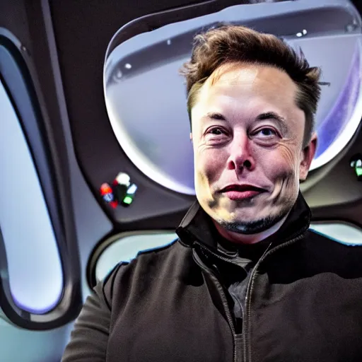 Prompt: elon musk inside a starship rocket, looking at mars outside the window