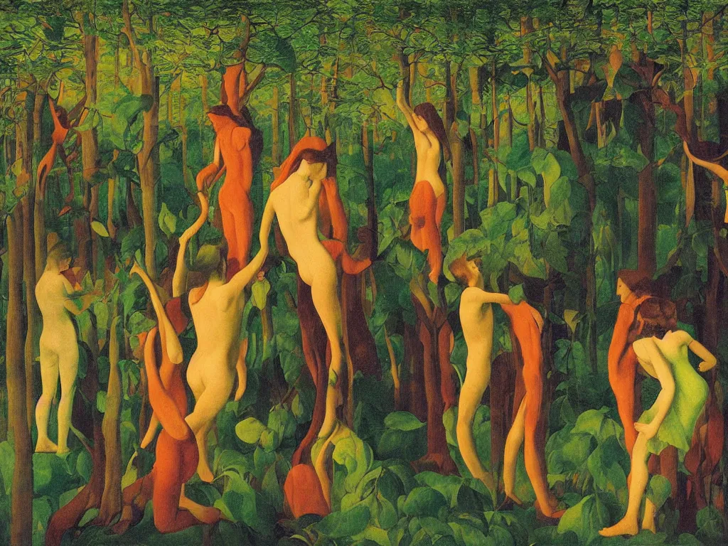 Prompt: The forest of touching lover. Aurora Borealis, ivy. Georges de la Tour, Rene Magritte, Jean Delville, Max Ernst, Maria Sybilla Merian
