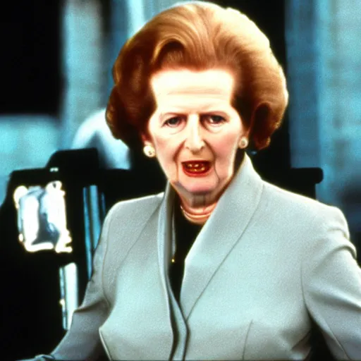 Image similar to A still of Margaret Thatcher as the Terminator in The Terminator (1984)