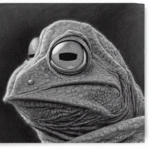 Image similar to portrait of Kermit the Frog, close up, realistic, very realistic, detailed, dramatic light, illustration by Gustave Doré