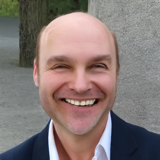 Prompt: a balding middle aged man smiling