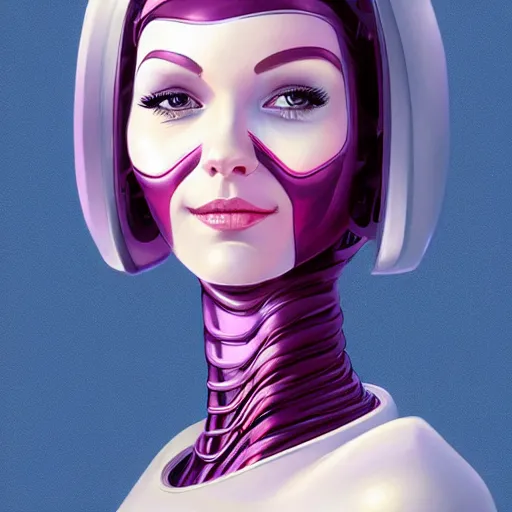 Image similar to android robot woman face painting, looking straight to camera, muted colors, matte print, pastel colors, ornate, digital art, cute smile, winning artwork, digital painting, professional art, elegant, by Ilya Kuvshinov, by artgerm