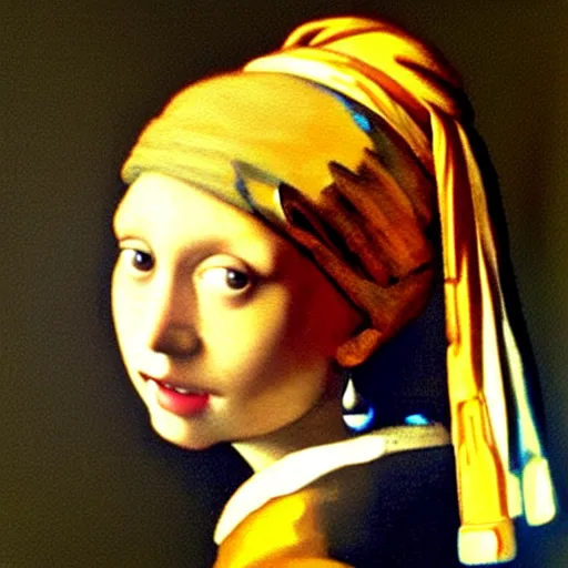 Image similar to an oil painting of orange cat with a pearl earring by jan vermeer, headshot, 8 k