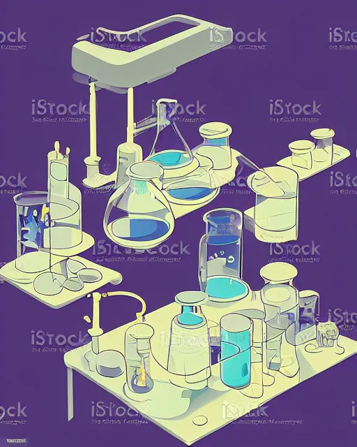 Image similar to science lab. clean cel shaded vector art. illustration art by makoto shinkai and and john berkey