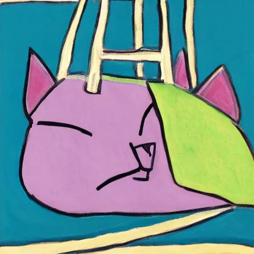 Image similar to cat inside a travel bag sticking its head out painted by matisse