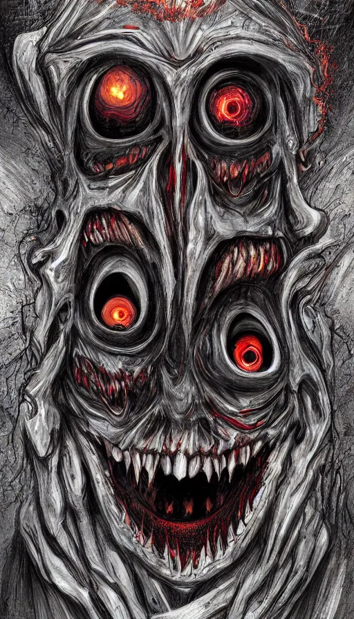 Image similar to a storm vortex made of many demonic eyes and teeth, by sam spratt