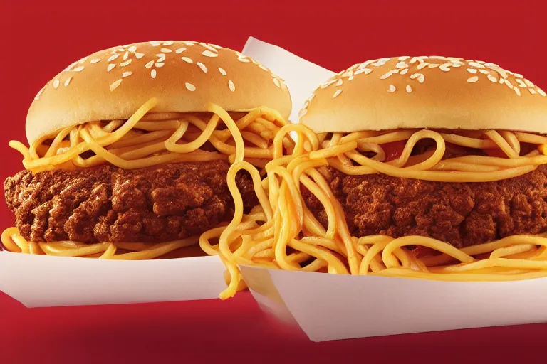 Image similar to mcdonalds spaghetti burger, commercial photograph