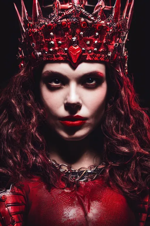Image similar to the blood crown queen wear the scarlet armor, cinematic lighting, various refining methods, micro macro autofocus, ultra definition, award winning photo