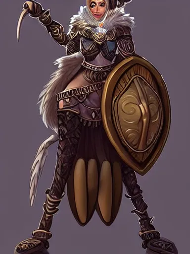 Image similar to female birdkin!!! female birdfolk!!! anthro!!!!!!!! avian, bird, owl!!!!! detailed fursona design!! furaffinity!!!! roman armor, Lorica segmentata! subject holding gladius! beautiful full body portrait commission!! head visible!!!