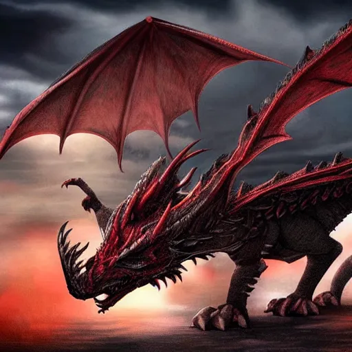 Image similar to epic dragon made of shadows, flying through the skies, black mist and clouds surround, with red lightning coming out