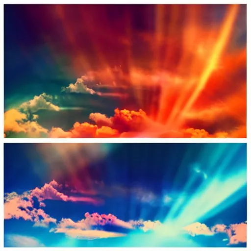 Prompt: psychedelic clouds, god rays, volumetric lighting