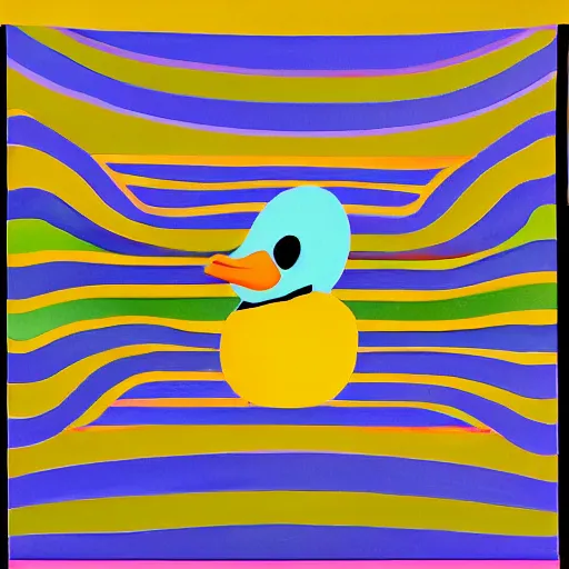 Image similar to rubber duck painting in the style of frank stella, concentric lines, overlapping lines, very colorful