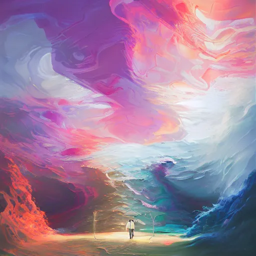 Prompt: the laws of physics break down and there only an infinite present, in which all points in time are equally real. surrealist acrylic painting by andreas rocha and alena aenami, pastel colors, featured on artstation, metaphysical, fluid acrylic pour art, airbrush art, rococo