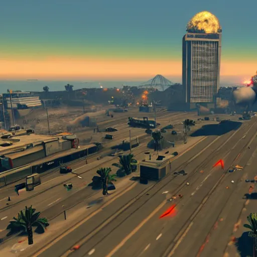 Prompt: los santos being nuked in gta v