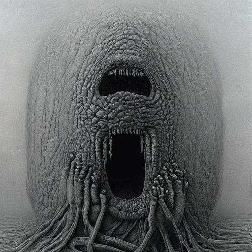 Prompt: monster in backrooms by zdzislaw beksinski